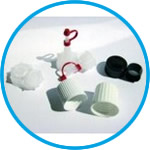 Moulded plastic caps, melamine, for square bottles series 310